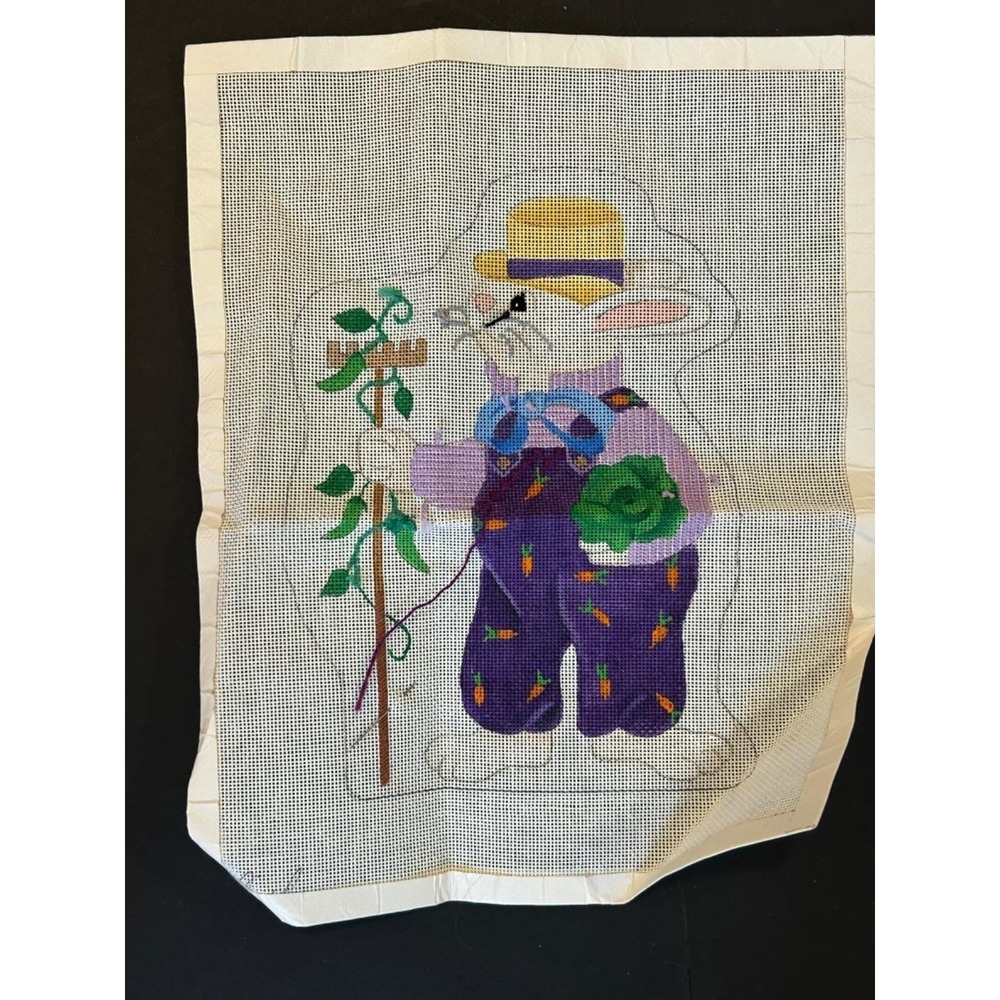 Farmer Rabbit In The Garden hand-painted needlepoint canvas by Cindy, # 1150